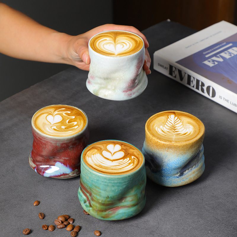 Coffee Tea Pictures - Stoneware Espresso Cups Vintage Hand-pinched Pleated
