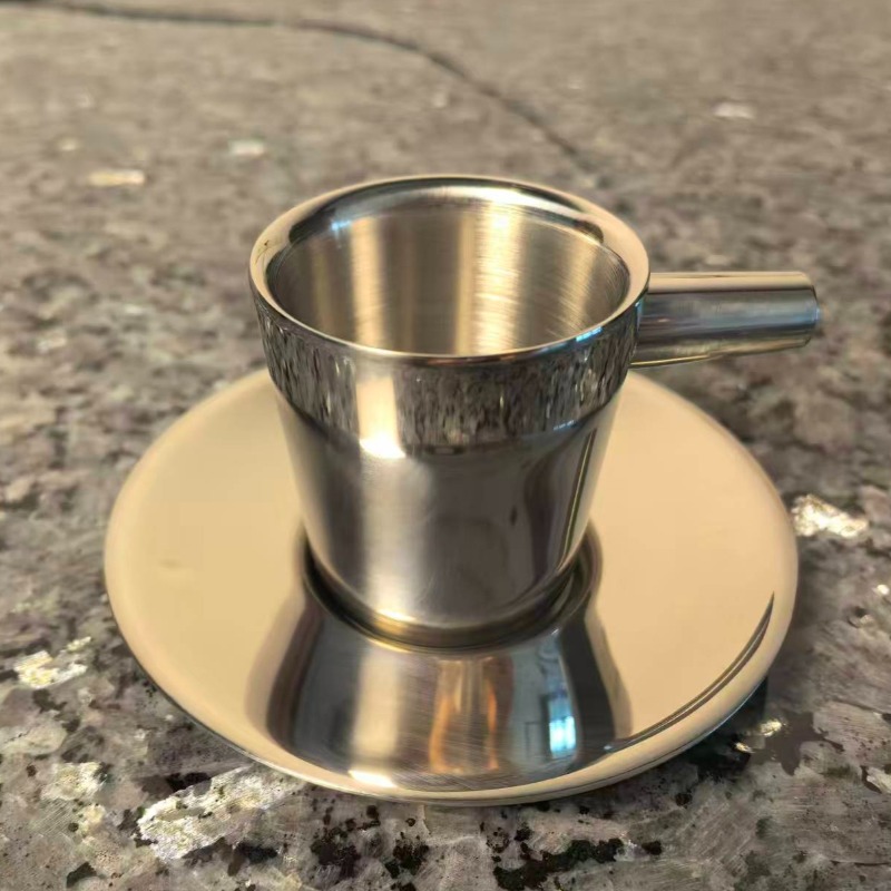 Espresso Cup Saucer - 2 pack Stainless Steel Coffee Cups