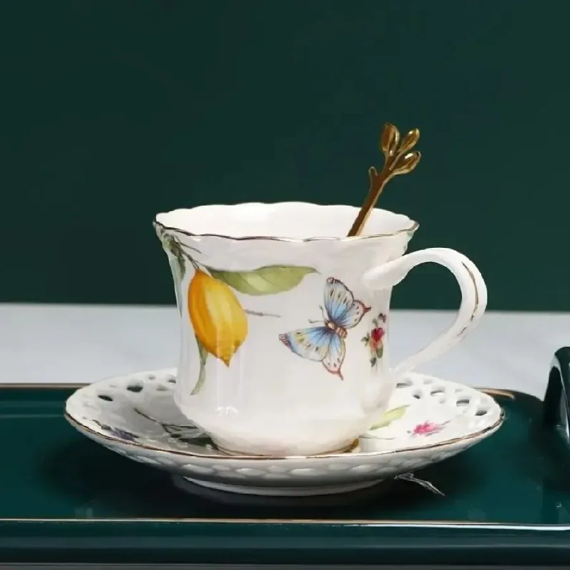 Espresso Cup Saucer - European Style Tea Cup Set Lemon